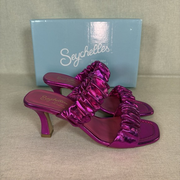 Seychelles Leeward‎ Metallic Pink 2 Strap Slip On Heels Heeled Sandals Size 9 - Picture 3 of 8